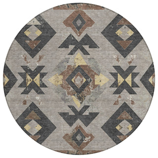 Piper Looms Chantille Aztec ACN1882 Taupe Machine Washable Area Rug Round Main Image