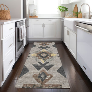 Piper Looms Chantille Aztec ACN1882 Taupe Machine Washable Area Rug Runner Lifestyle Image Feature