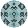 Piper Looms Chantille Aztec ACN1882 Teal Machine Washable Area Rug Round Main Image