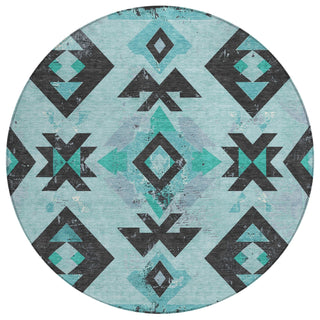 Piper Looms Chantille Aztec ACN1882 Teal Machine Washable Area Rug Round Main Image