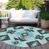 Piper Looms Chantille Aztec ACN1882 Teal Machine Washable Area Rug Round Outdoor Lifestyle Image Feature