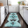Piper Looms Chantille Aztec ACN1882 Teal Machine Washable Area Rug Runner Lifestyle Image Feature