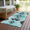 Piper Looms Chantille Aztec ACN1882 Teal Machine Washable Area Rug Runner Outdoor Lifestyle Image Feature