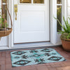 Piper Looms Chantille Aztec ACN1882 Teal Machine Washable Area Rug Scatter Outdoor Lifestyle Image Feature