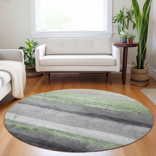 Piper Looms Chantille Stripes ACN1883 Aloe Machine Washable Area Rug Round Lifestyle Image Feature