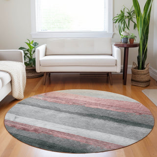 Piper Looms Chantille Stripes ACN1883 Blush Machine Washable Area Rug Round Lifestyle Image Feature