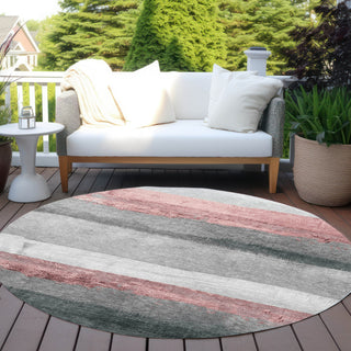 Piper Looms Chantille Stripes ACN1883 Blush Machine Washable Area Rug Round Outdoor Lifestyle Image Feature