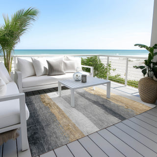 Piper Looms Chantille Stripes ACN1883 Gold Machine Washable Area Rug Outdoor Lifestyle Image Feature