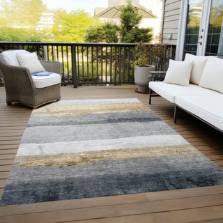 Piper Looms Chantille Stripes ACN1883 Gold Machine Washable Area Rug Outdoor Lifestyle Image Feature