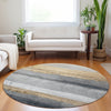 Piper Looms Chantille Stripes ACN1883 Gold Machine Washable Area Rug Round Lifestyle Image Feature