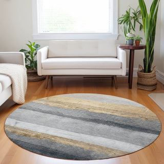Piper Looms Chantille Stripes ACN1883 Gold Machine Washable Area Rug Round Lifestyle Image Feature