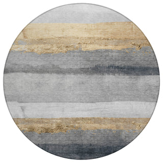 Piper Looms Chantille Stripes ACN1883 Gold Machine Washable Area Rug Round Main Image