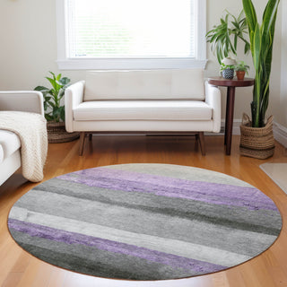 Piper Looms Chantille Stripes ACN1883 Lavender Machine Washable Area Rug Round Lifestyle Image Feature
