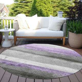 Piper Looms Chantille Stripes ACN1883 Lavender Machine Washable Area Rug Round Outdoor Lifestyle Image Feature