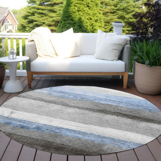 Piper Looms Chantille Stripes ACN1883 Sky Machine Washable Area Rug Round Outdoor Lifestyle Image Feature