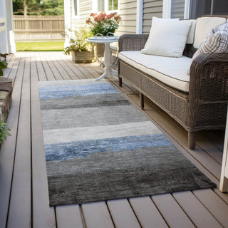 Piper Looms Chantille Stripes ACN1883 Sky Machine Washable Area Rug Runner Outdoor Lifestyle Image Feature