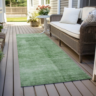 Piper Looms Chantille Modern ACN1884 Green Machine Washable Area Rug Runner Outdoor Lifestyle Image Feature