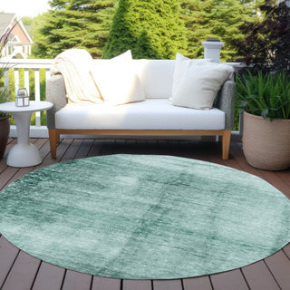 Piper Looms Chantille Modern ACN1884 Teal Machine Washable Area Rug Round Outdoor Lifestyle Image Feature
