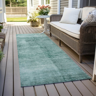 Piper Looms Chantille Modern ACN1884 Teal Machine Washable Area Rug Runner Outdoor Lifestyle Image Feature
