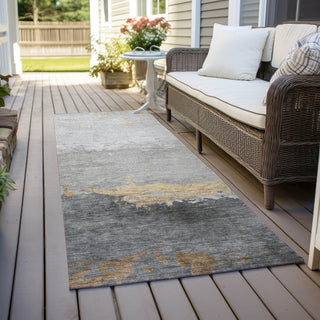 Piper Looms Chantille Modern ACN1885 Gold Machine Washable Area Rug Runner Outdoor Lifestyle Image Feature
