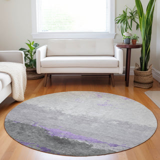 Piper Looms Chantille Modern ACN1885 Purple Machine Washable Area Rug Round Lifestyle Image Feature