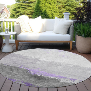 Piper Looms Chantille Modern ACN1885 Purple Machine Washable Area Rug Round Outdoor Lifestyle Image Feature