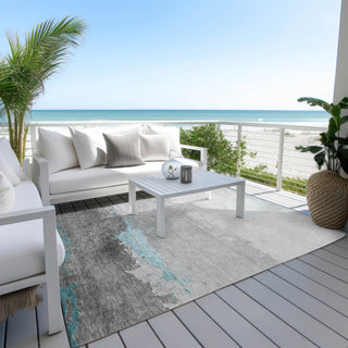 Piper Looms Chantille Modern ACN1885 Teal Machine Washable Area Rug Outdoor Lifestyle Image Feature