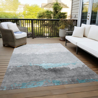 Piper Looms Chantille Modern ACN1885 Teal Machine Washable Area Rug Outdoor Lifestyle Image Feature