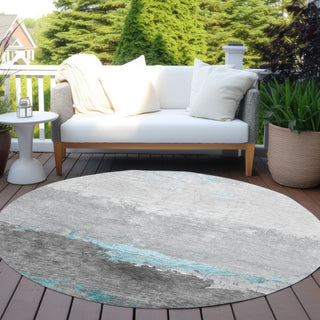 Piper Looms Chantille Modern ACN1885 Teal Machine Washable Area Rug Round Outdoor Lifestyle Image Feature