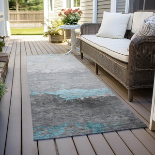 Piper Looms Chantille Modern ACN1885 Teal Machine Washable Area Rug Runner Outdoor Lifestyle Image Feature