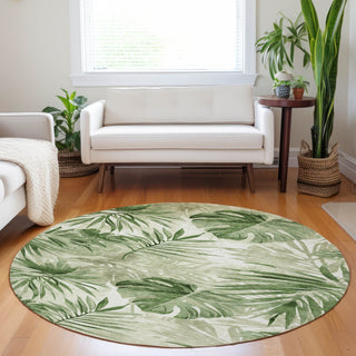 Piper Looms Chantille Floral ACN1886 Aloe Machine Washable Area Rug Round Lifestyle Image Feature