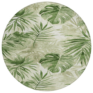 Piper Looms Chantille Floral ACN1886 Aloe Machine Washable Area Rug Round Main Image