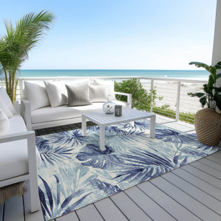 Piper Looms Chantille Floral ACN1886 Blue Machine Washable Area Rug Outdoor Lifestyle Image Feature