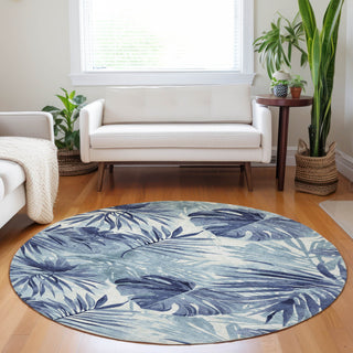 Piper Looms Chantille Floral ACN1886 Blue Machine Washable Area Rug Round Lifestyle Image Feature