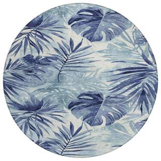 Piper Looms Chantille Floral ACN1886 Blue Machine Washable Area Rug Round Main Image