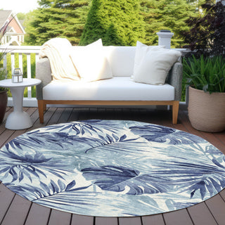 Piper Looms Chantille Floral ACN1886 Blue Machine Washable Area Rug Round Outdoor Lifestyle Image Feature