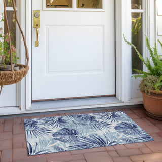 Piper Looms Chantille Floral ACN1886 Blue Machine Washable Area Rug Scatter Outdoor Lifestyle Image Feature