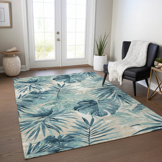 Piper Looms Chantille Floral ACN1886 Teal Machine Washable Area Rug Lifestyle Image Feature
