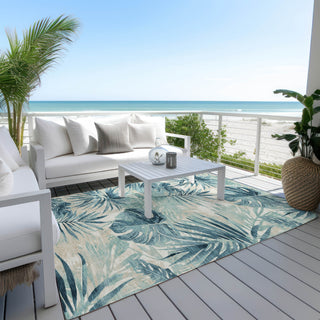 Piper Looms Chantille Floral ACN1886 Teal Machine Washable Area Rug Outdoor Lifestyle Image Feature