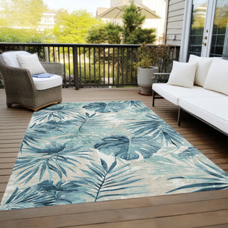 Piper Looms Chantille Floral ACN1886 Teal Machine Washable Area Rug Outdoor Lifestyle Image Feature