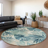 Piper Looms Chantille Floral ACN1886 Teal Machine Washable Area Rug Round Lifestyle Image Feature