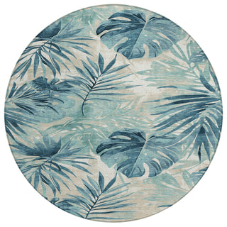 Piper Looms Chantille Floral ACN1886 Teal Machine Washable Area Rug Round Main Image