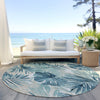Piper Looms Chantille Floral ACN1886 Teal Machine Washable Area Rug Round Outdoor Lifestyle Image Feature