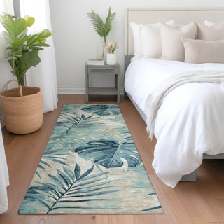 Piper Looms Chantille Floral ACN1886 Teal Machine Washable Area Rug Runner Lifestyle Image Feature