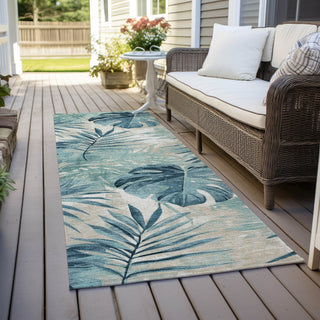 Piper Looms Chantille Floral ACN1886 Teal Machine Washable Area Rug Runner Outdoor Lifestyle Image Feature