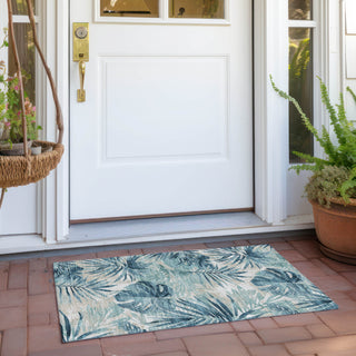 Piper Looms Chantille Floral ACN1886 Teal Machine Washable Area Rug Scatter Outdoor Lifestyle Image Feature