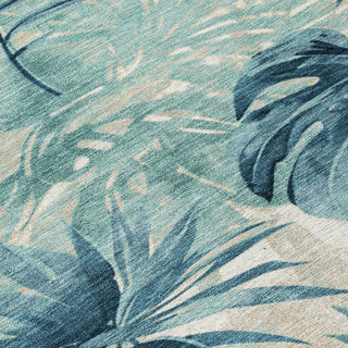 Piper Looms Chantille Floral ACN1886 Teal Machine Washable Area Rug Swatch Image