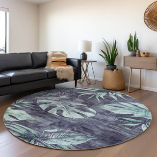 Piper Looms Chantille Floral ACN1887 Blue Machine Washable Area Rug Round Lifestyle Image Feature