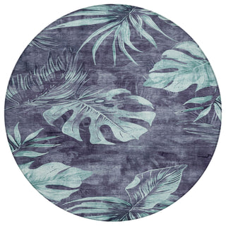 Piper Looms Chantille Floral ACN1887 Blue Machine Washable Area Rug Round Main Image