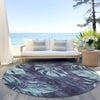 Piper Looms Chantille Floral ACN1887 Blue Machine Washable Area Rug Round Outdoor Lifestyle Image Feature